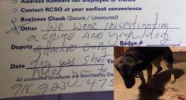 Família chega em casa e encontra cão baleado e um bilhete explicando o motivo.